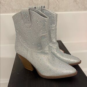 Dazzling Silver Rhinestone Heeled Boots